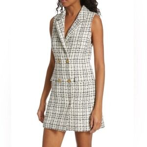 Alice + Olivia Jordy Double Breasted Tweed Tuxedo Dress Sz 8 Wool Sleeveless